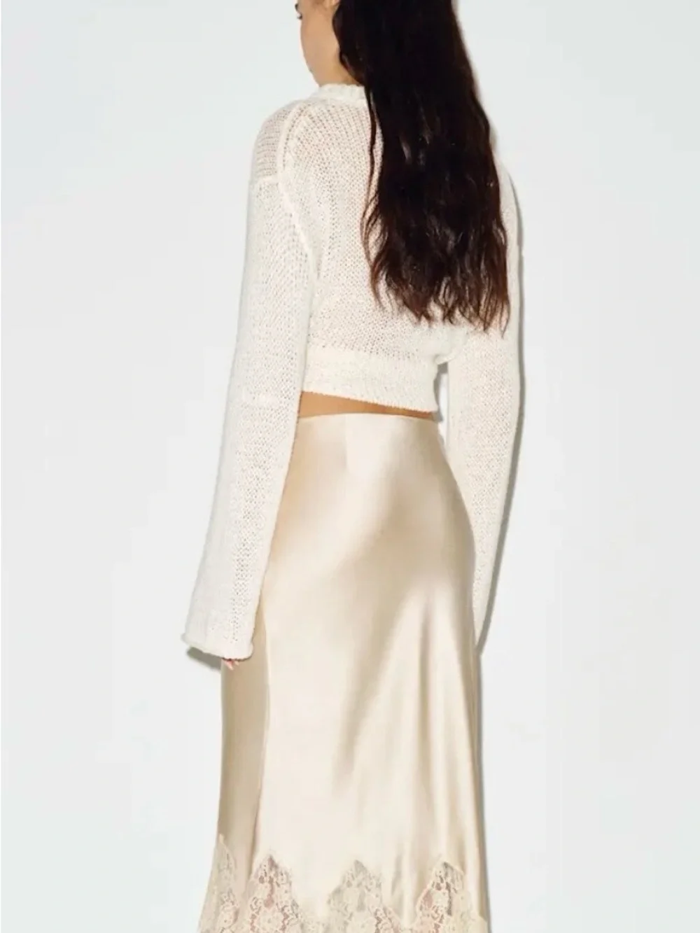 Reformation Carolina Silk Lace Hem Slip Skirt in Almond NWT - Picture 2 of 6